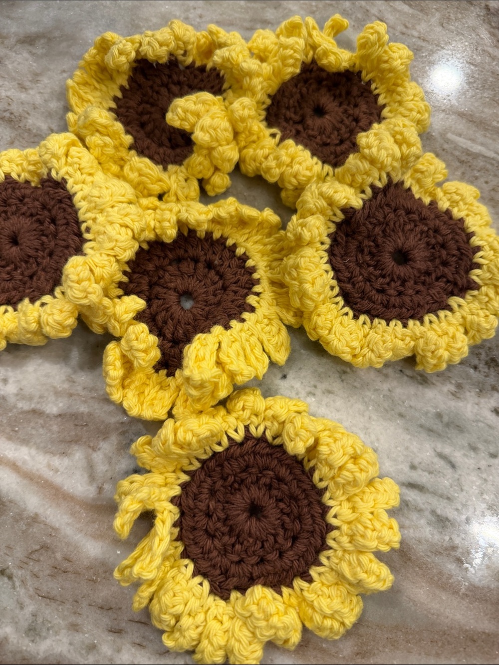Beautiful Handmade Crocheted Sunflower Coasters Yellow & Brown